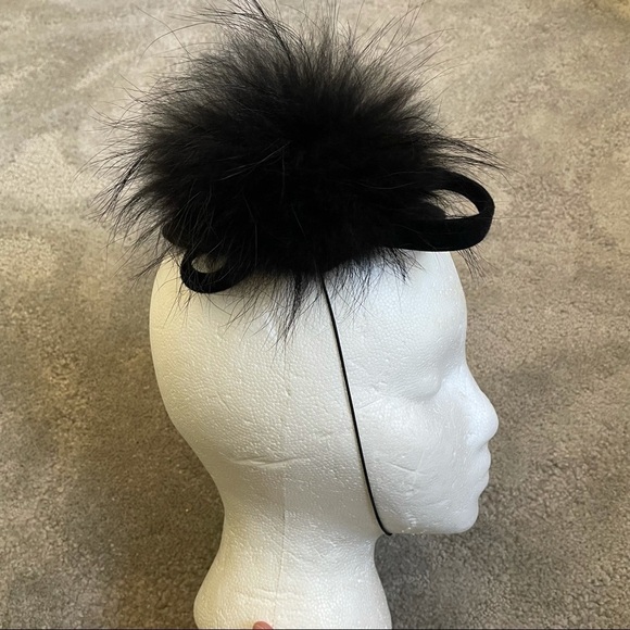 Jennifer Hoertz Millinery Black Felt Fur Bow Fascinator Hat EUC One Size